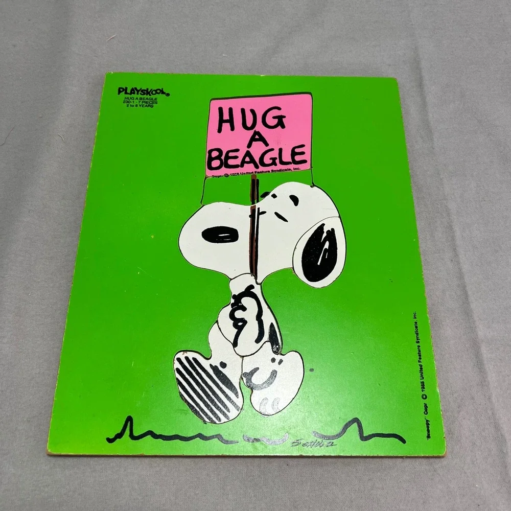 Vintage Playskool Snoopy Hug A Beagle 539-2 Wood Tray Puzzle Peanuts Schulz 1965
